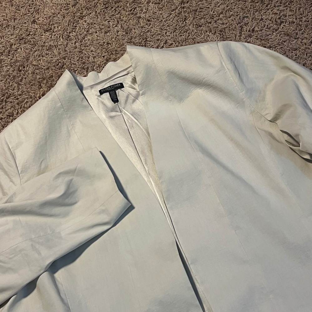 Eileen Fisher Woman Off White Ramie Silk Blend Open Front Blazer Jacket 22W